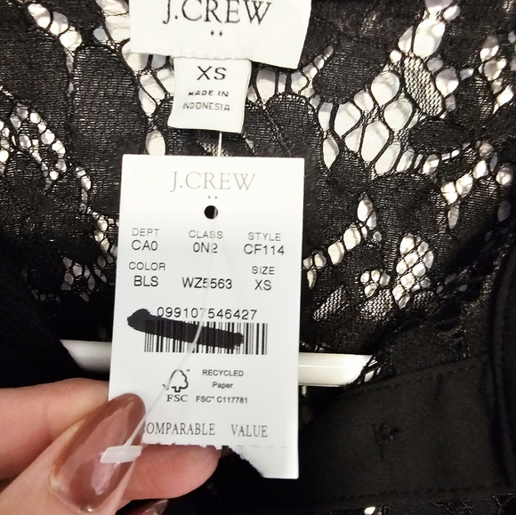 J.Crew Factory Black Lace Button Down Shirt With Tank Under Womens Size XS NWT - Picture 2 of 9